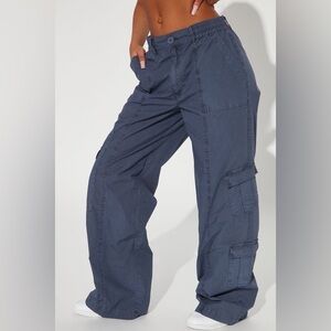 Fashion Nova Past Curfew Cargo Pant - Slate Blue Wife Leg Khakis